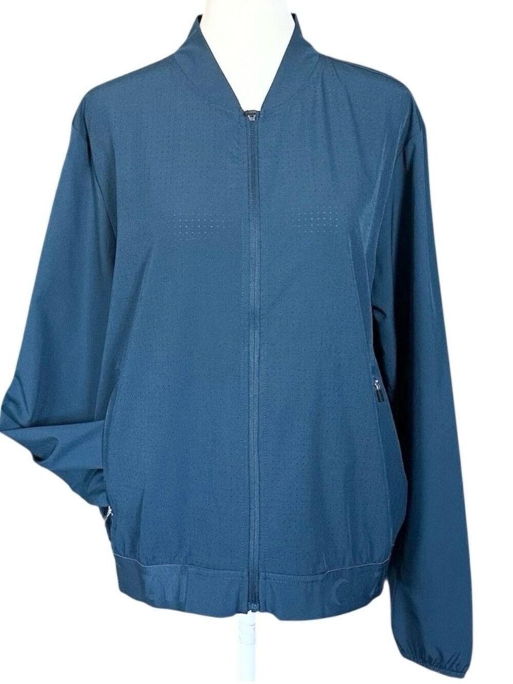 ZYIA ACTIVE Chill Note Lightweight Bomber Jacket Windbreaker Navy Blue Medium
